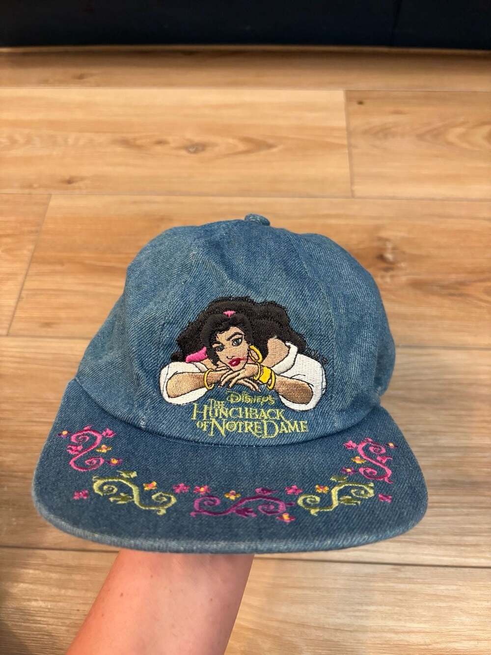 Vintage 90s Disney The Hunchback of Notre Dame Esmeralda Denim Bow Hat